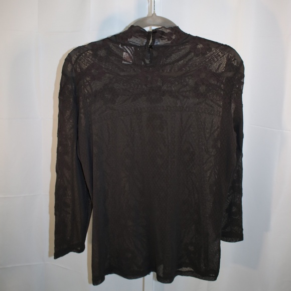Vintage Sundance Small Sheer Long Sleeved Top with Embroidery Dark‎ Brown - Picture 6 of 6
